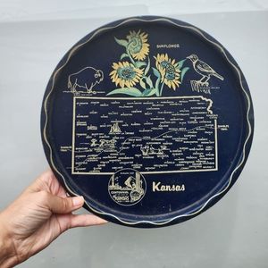 Great Vintage Piece! Round Navy Metal Tray